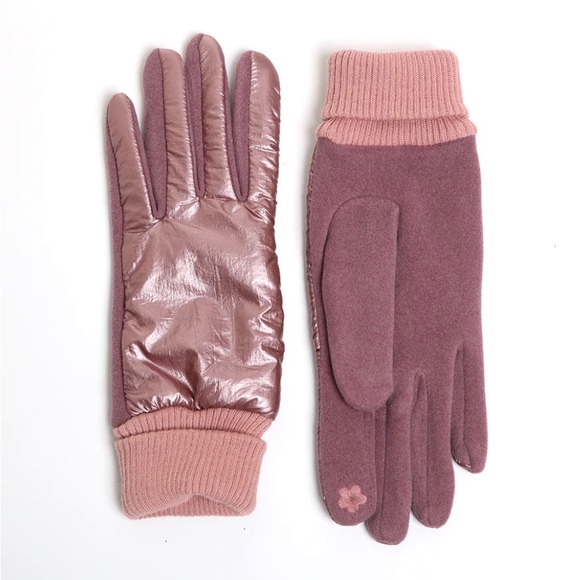 🩷LOVEisWARM PUFFER 🌸Iridescent Pinky Mauve Knit Cuff Gloves🩷 - Picture 1 of 12